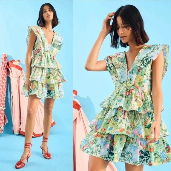 Hunter Bell Pamela Dress Garden Party Floral Tiered Mini Size 10 - Picture 16 of 16